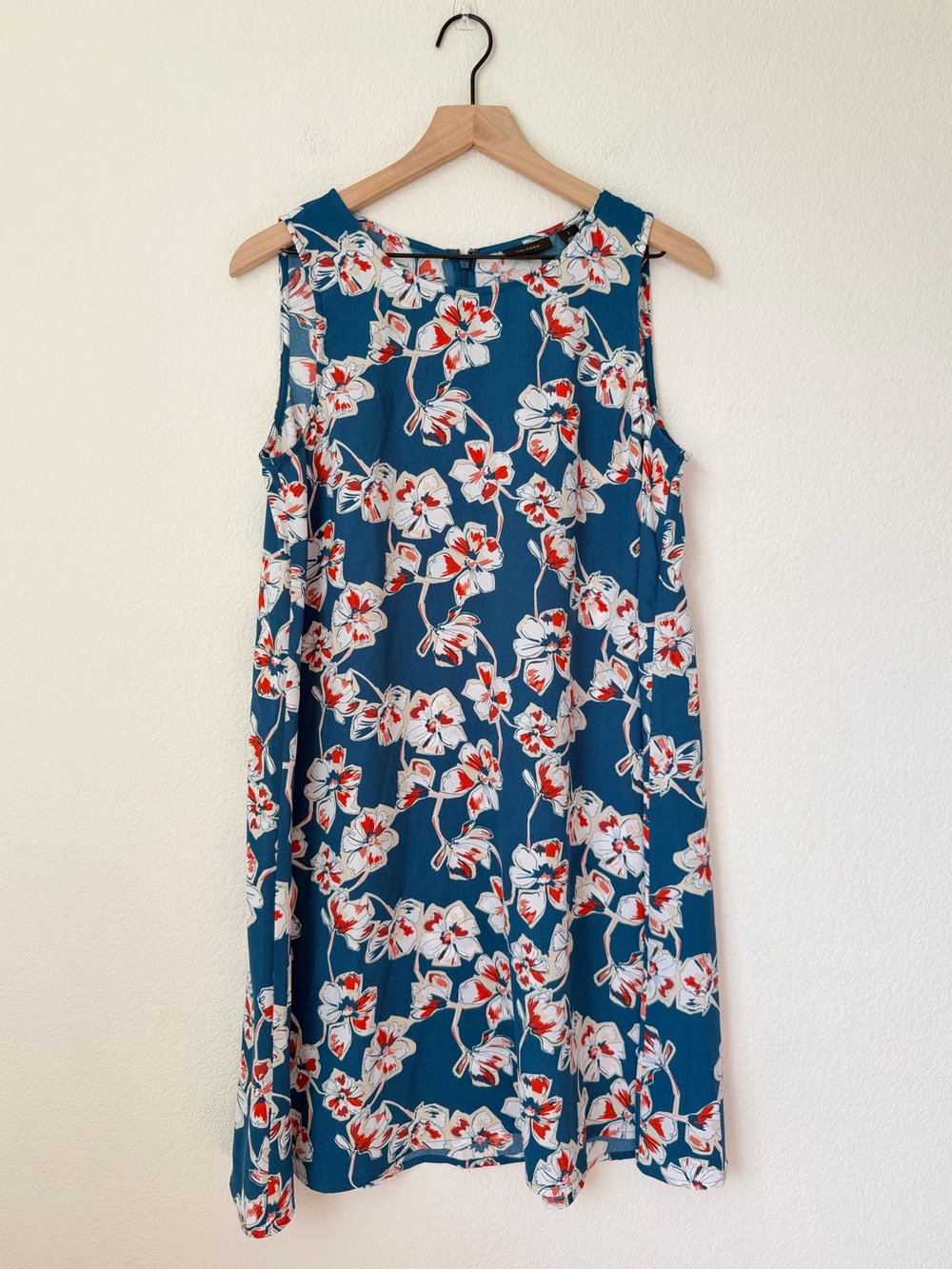 Halogen Blue Floral Sleeveless Shift Dress Size Large Career Casual Size Large